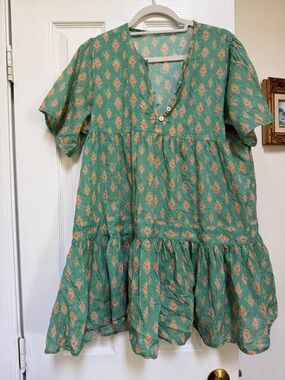 Marea by Liz Joy Green Tiki Cover Up Dress Size L Large